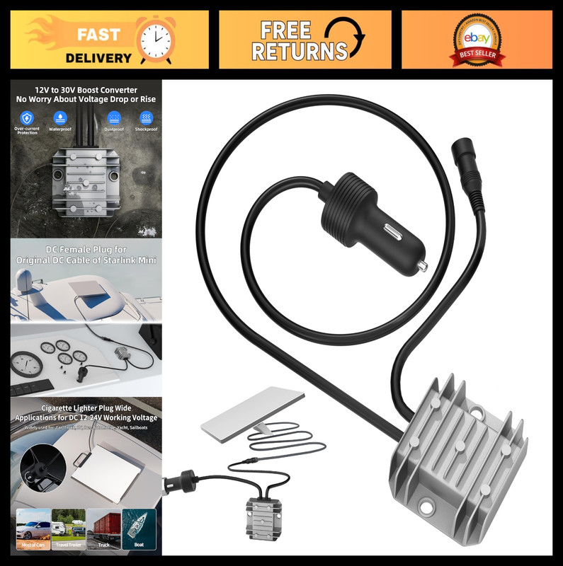 Mini Cable Car Adapter & Step Up Converter, 12V Power Cable with Cigarette Plug,