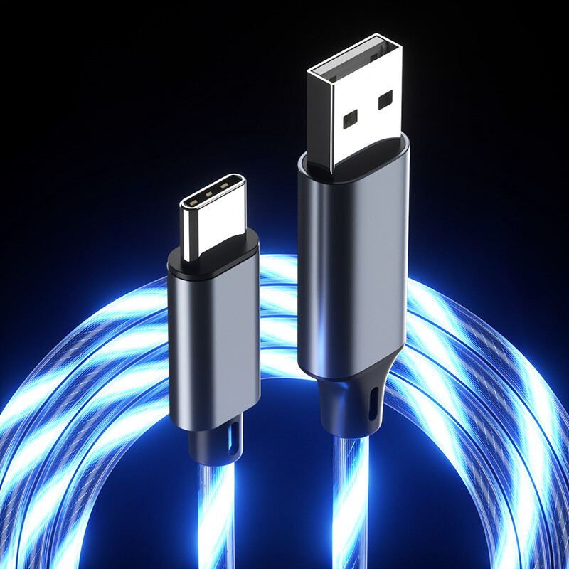 For Android Type C USB LED Light Flowing Charging Cable Blue/Red/Green/Colorful