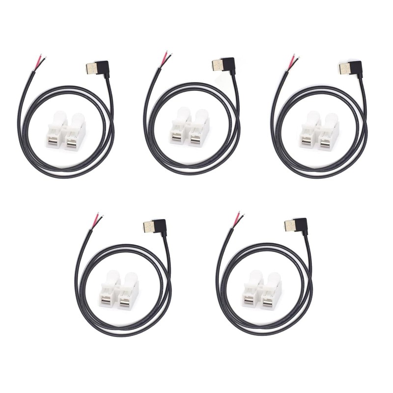 USB 2.0 Male 90° Pigtail Cable 1M 22AWG 2-Pin 5V 3A Open End Extension 5PCS