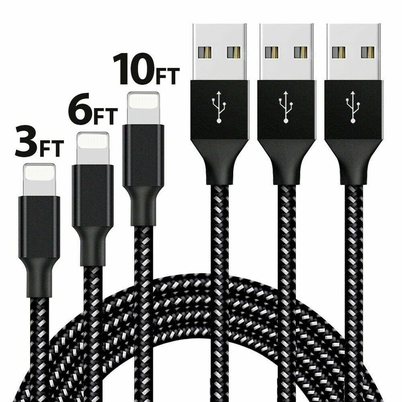 3 Pack 3/6/10ft USB Cable For iPhone 6 7 8 Plus 12 11 X XR XS Pro Charger Cord