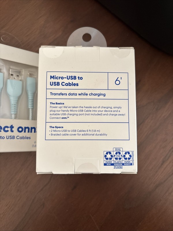 New 2-Pack Connect Onn 6 ft Micro-USB to USB Cables (Aqua, White, Blue) gallery