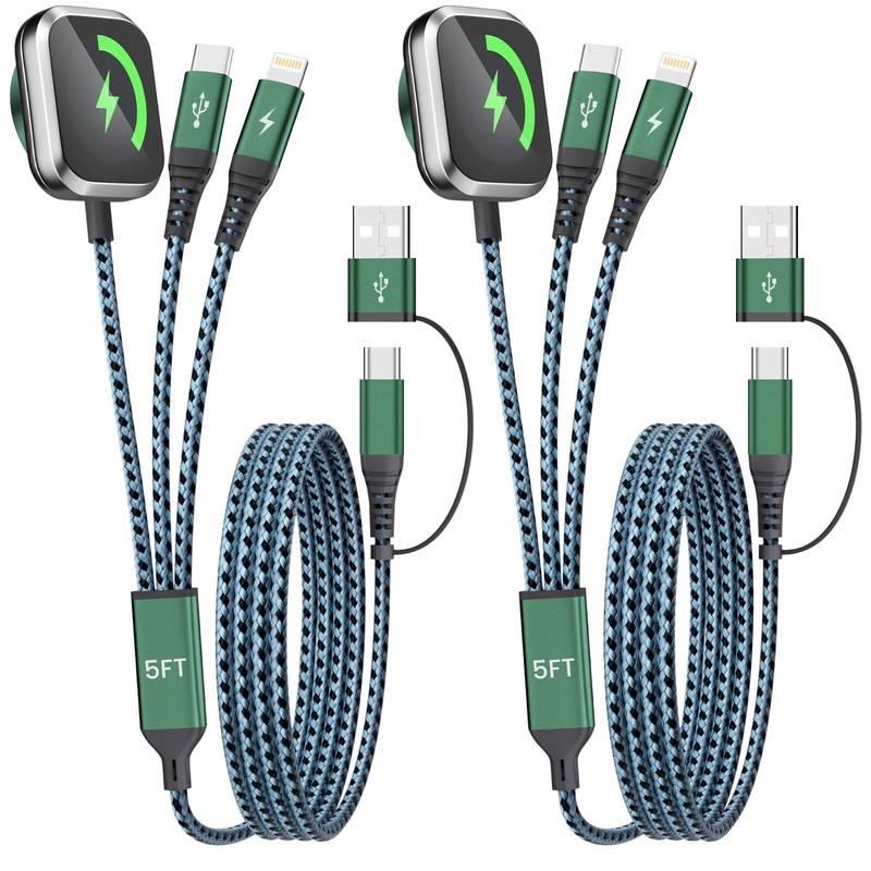 Travel Essentials for iPhone iWatch Charger, 3 in 2 USB Cable for iWatch/iPho…