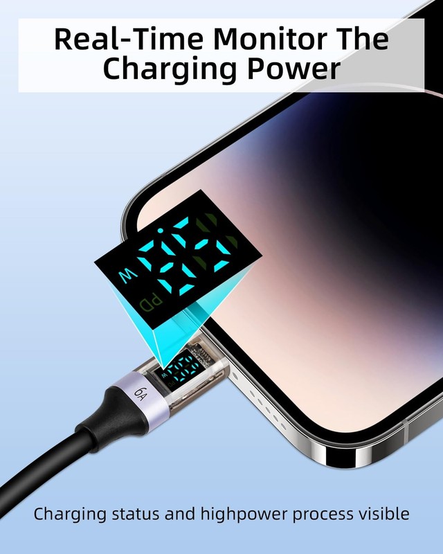 Coiled USB to USB C Cable with LED Display, 90 Degree 66W Fast Charging Retra... gallery