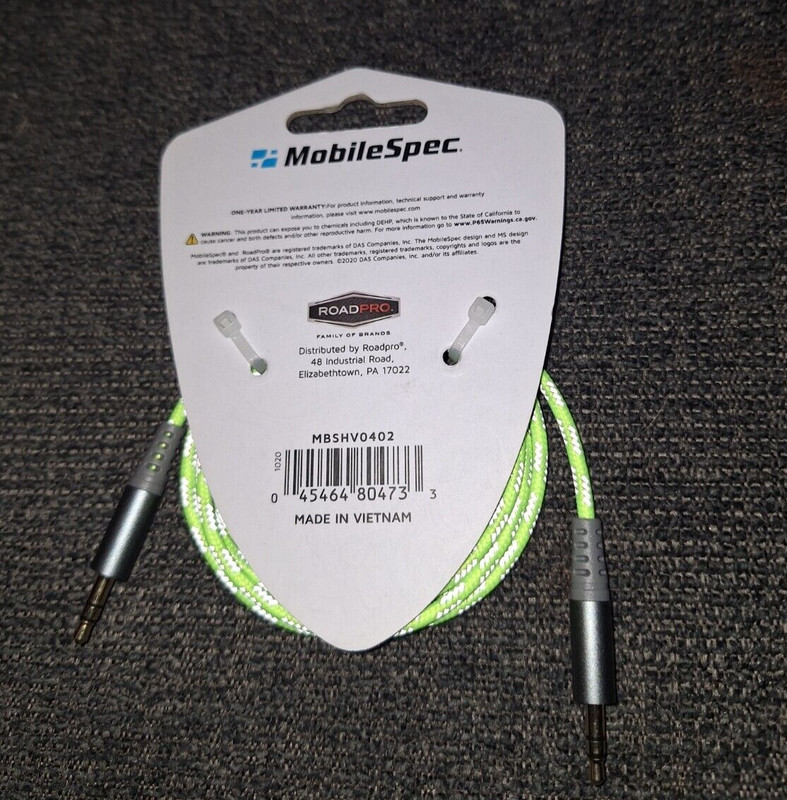 MobileSpec Hi-Visibility Braided Aux Cord 4 ft cord Neon Green MBSHV0402 gallery