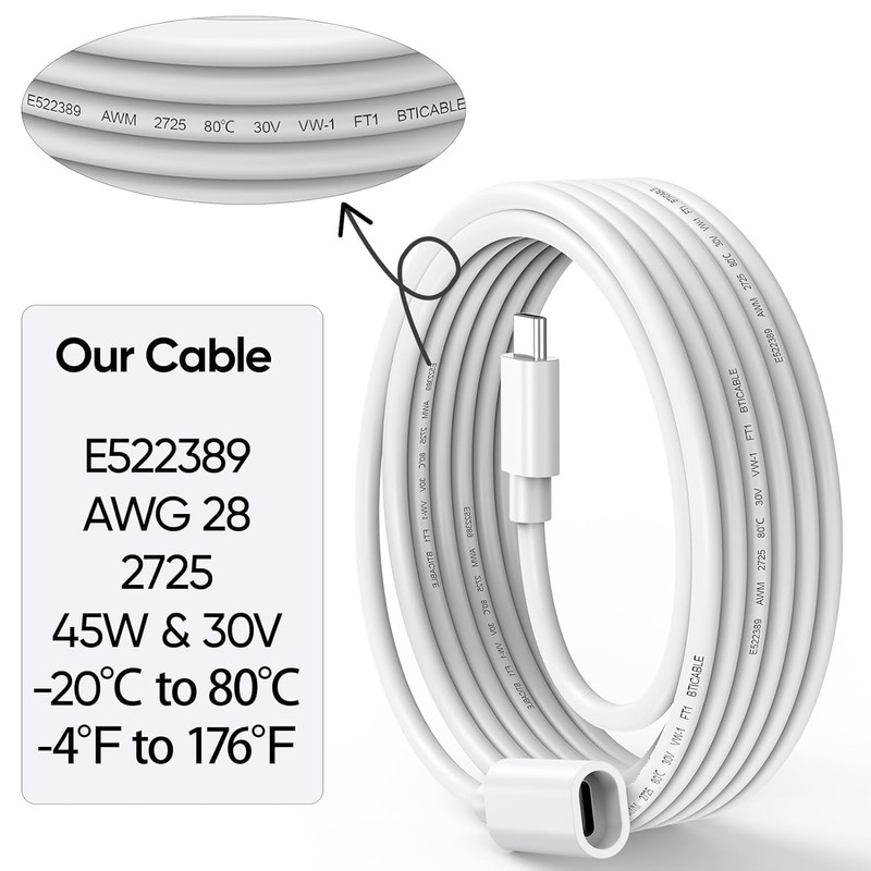 15FT Long USBC Extension Cable for Ring Solar Panel and Camera, White Waterproof gallery