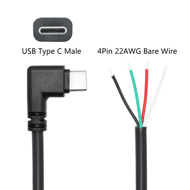 Short Right Angle USB C to 4 Pin Bare Wire Open End Wire 11inch, 90 Degree US... gallery