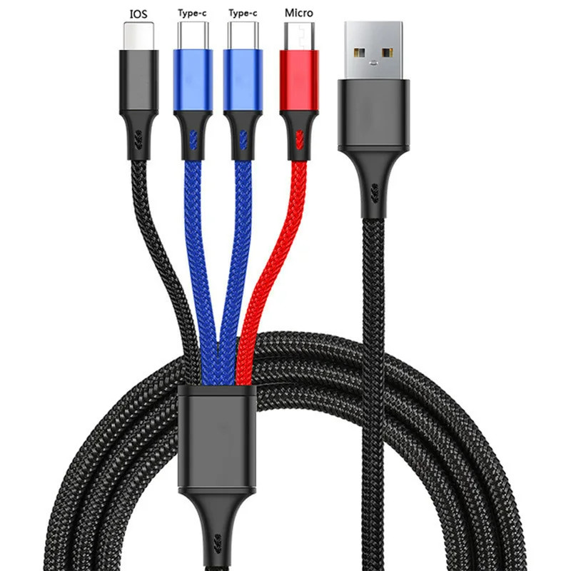 4 In 1/ 3 In 1 Micro USB Type C Fast Charging Cable 3A Quick Charge Phone Cord