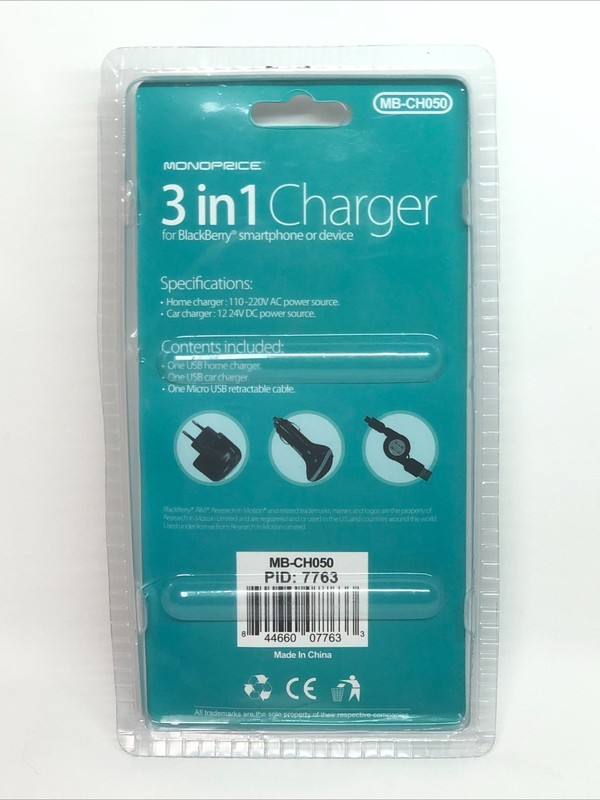 Monoprice 3 in 1 Charger for Blackberry Smartphone or Device MB-CH050 - New gallery