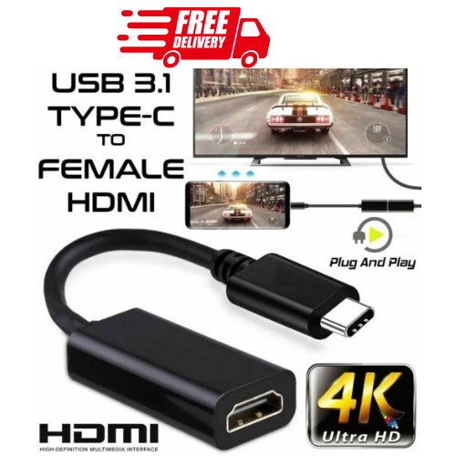 USB-C Type C to HDMI Adapter USB 3.1 Cable For MHL Android Phone Tablet Black