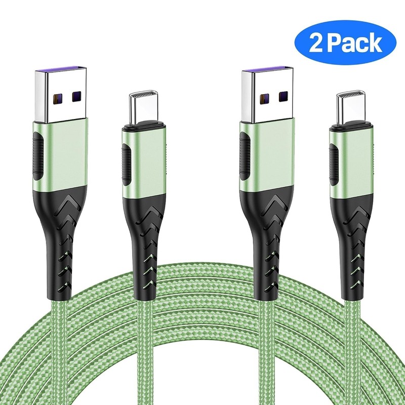 10ft USB-C Charging Cable 2-Pack - Fast Charge, Tangle-Resistant, Green gallery