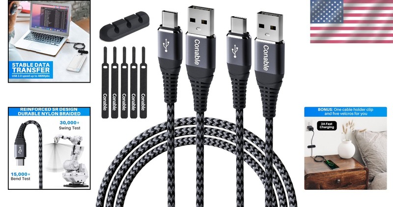 [2-Pack, 2Ft] USB C Cable 3A Fast Charge, USB a to Type C Charger Cord Braided gallery
