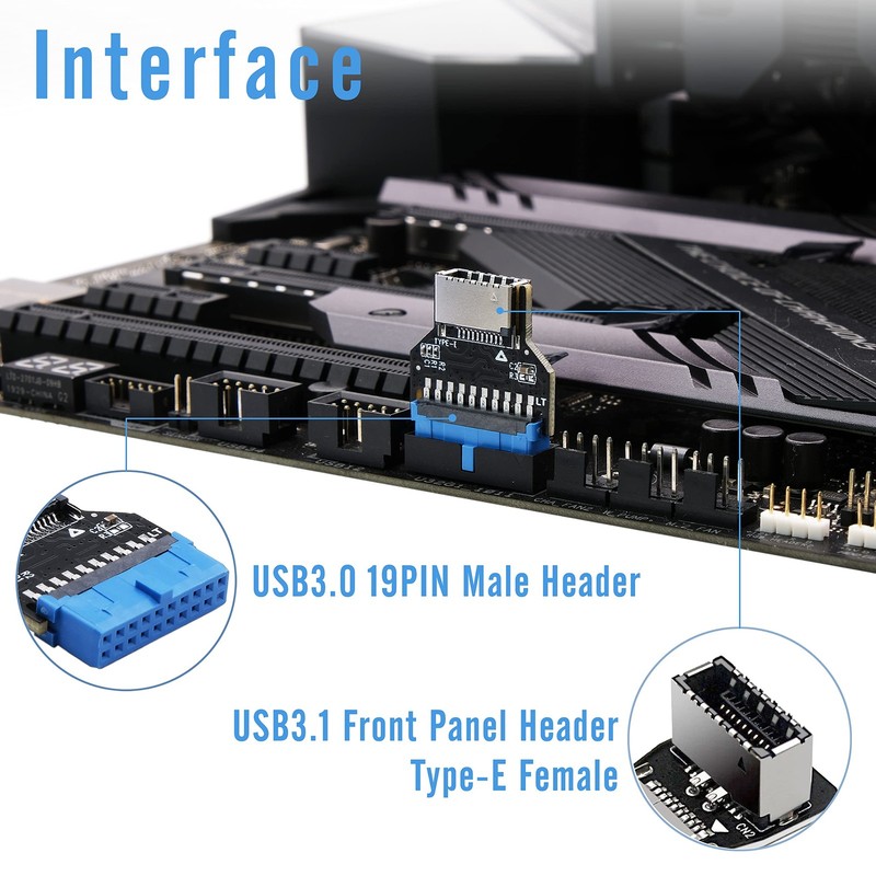 USB 3.0 Internal Header 19Pin To USB 3.1/3.2 TypeC 20Pin 180 Degree gallery