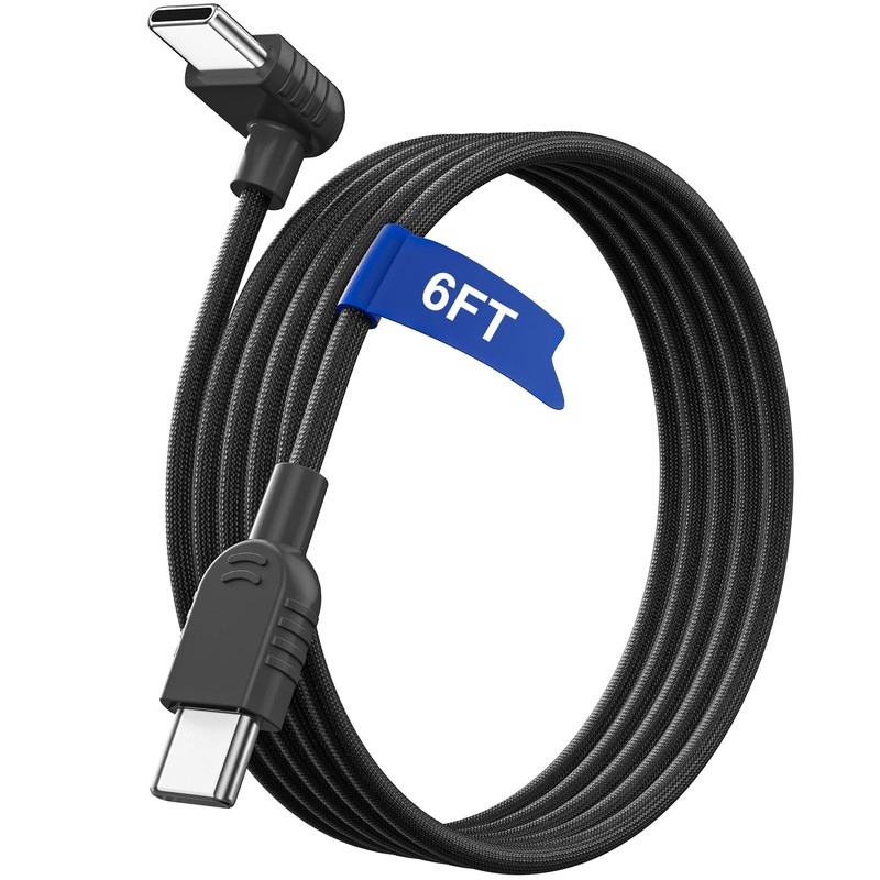 90 Degree USB C Cable 6FT Right Angle 60W Fast Charging Dual Type C Cord Black