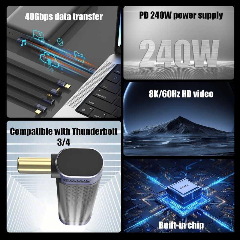 Short USB C Cable, 240W USB C to USB C 0.4FT Right Angle Cable Support Thunde... gallery