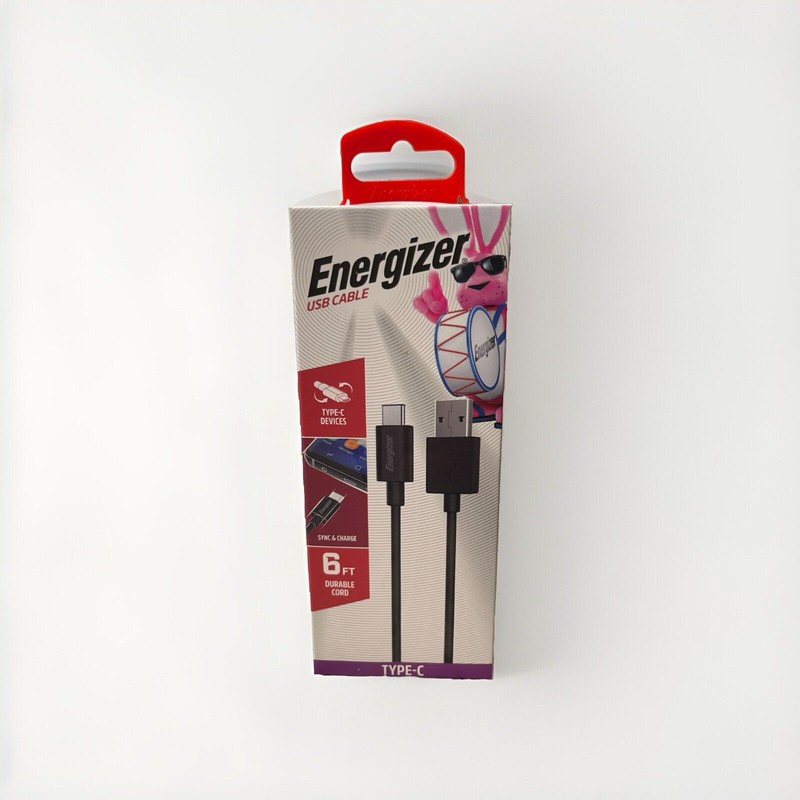 Energizer Type-C Sync & Charging USB Cable 6ft Long Durable Cord Black
