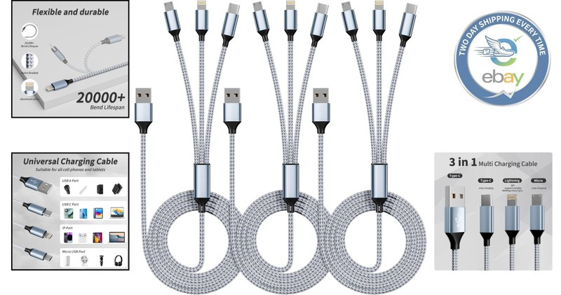 Durable 3-in-1 4FT Charging Cable Pack - USB Type-C, Micro USB & Compatible gallery