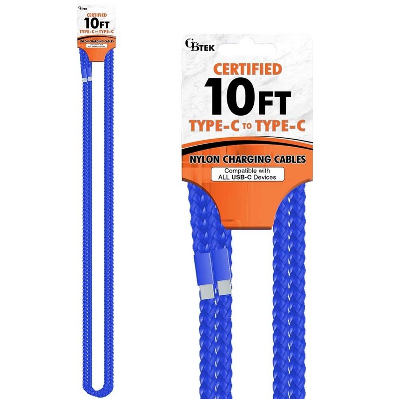 CBTEK Type C to Type C 10ft Nylon Hanging Charging Cables gallery