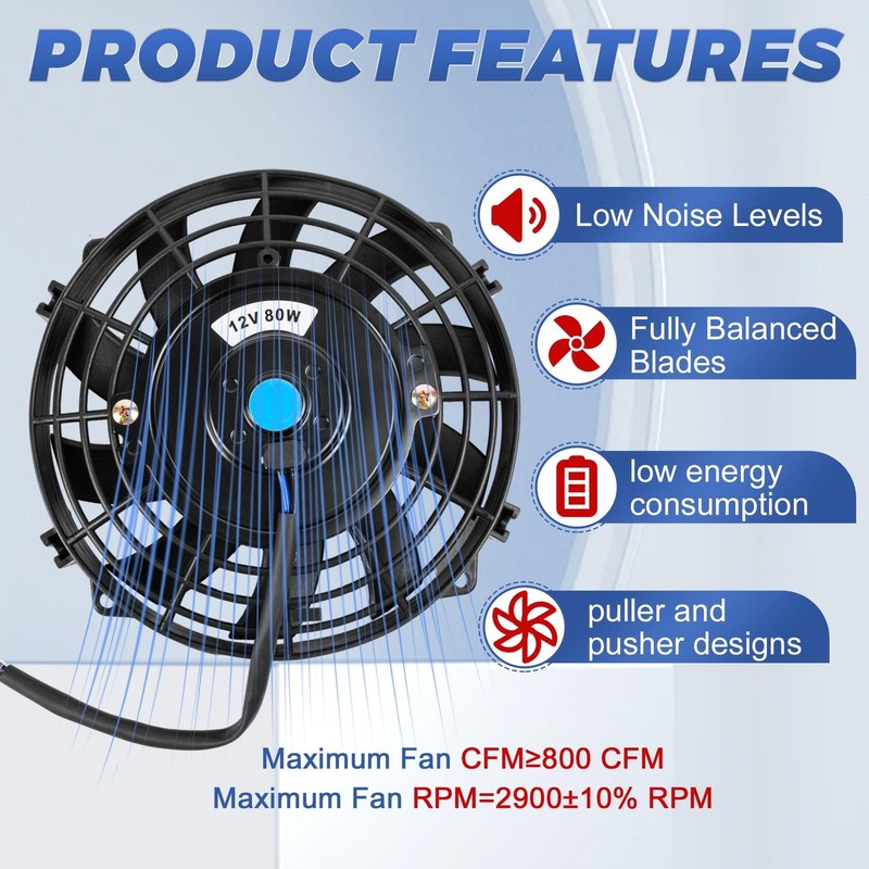 7 inch Universal Electric Radiator Slim Fans Push Pull 12V 80W Mounting Kit gallery