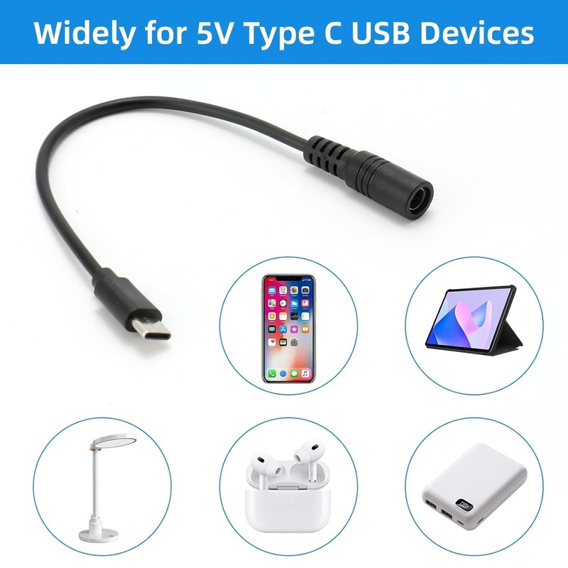 2pcs DC 5.5mm x 2.5mm to USB C Power Cord DC 5525 Female to USB Type C Male P... gallery