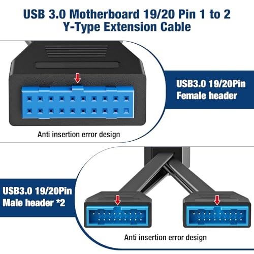 USB 3.0 Motherboard Header Splitter,19/20 Pin 1 to 2 Y Extension Cables for T... gallery