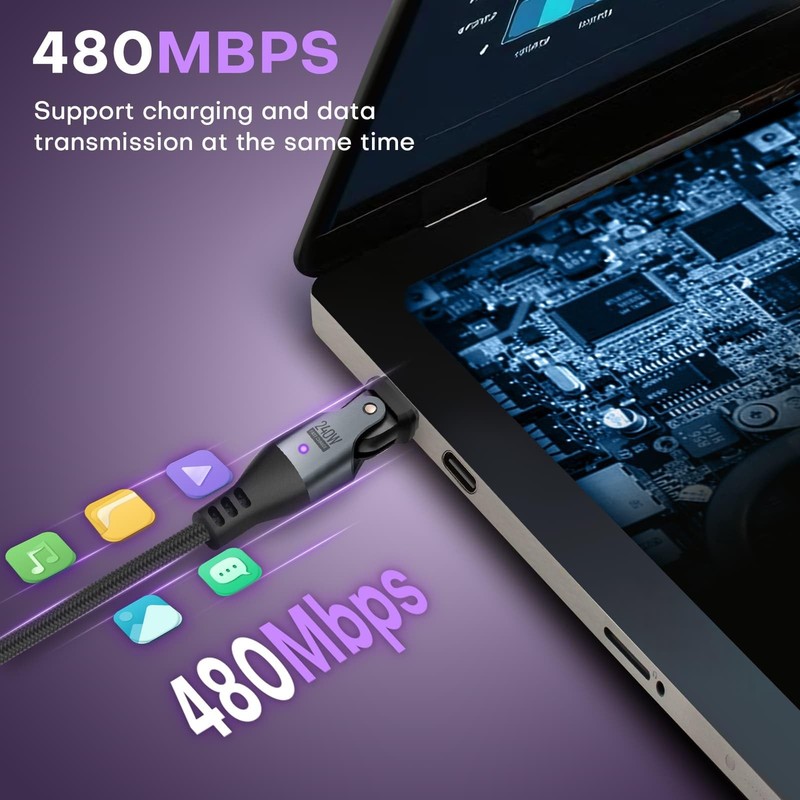 USB C to C Charge Cable 180° Rotation PD 240W 1- Pack 10ft USB2.0 480MBPS & D... gallery