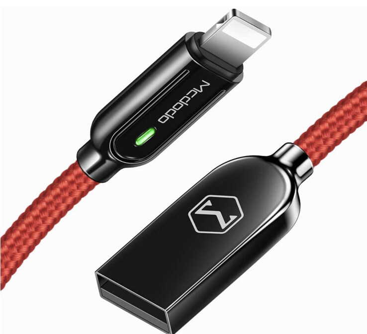 New Smart LED Auto-Disconnect Nylon Charging & Data Cable (Red, 6 Ft) gallery