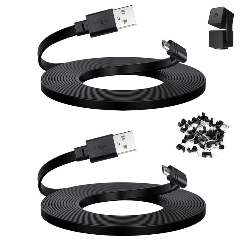 20 ft Cable for WYZE Cam Pan v3 Camera Long Micro USB Flat Power Cord 90 Degr…