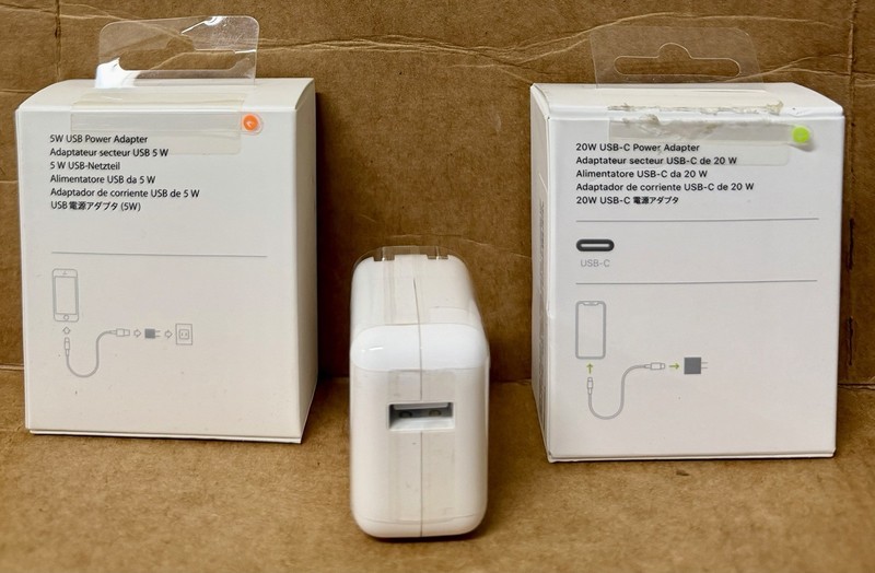 Lot of 3 OEM Apple Charger Adapters - 5w-USB-A, 12w-USB-A, 20w-USB-C gallery
