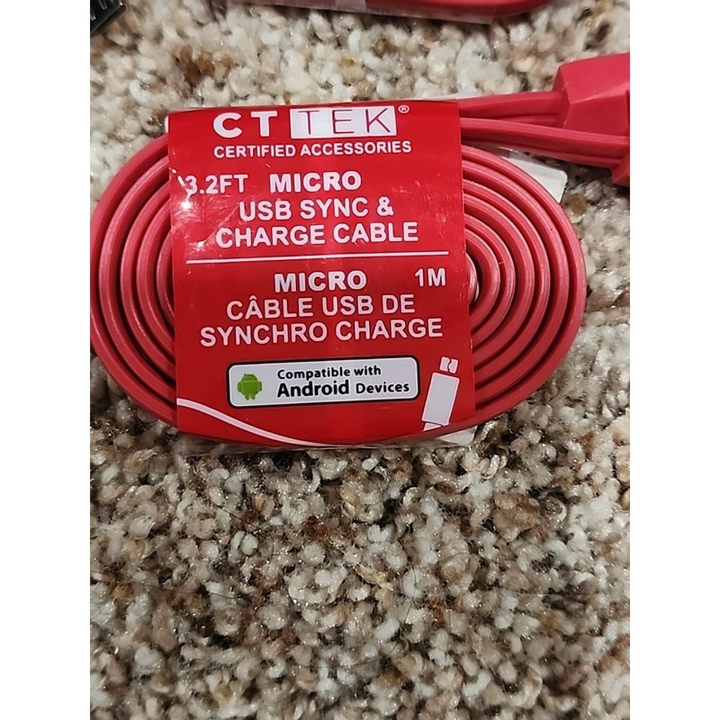 5 CT Tek Micro USB Sync And Charge Cable, 3.2' Red gallery