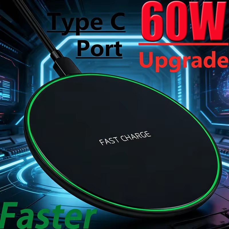 60W Wireless Fast Charger Charging Pad Dock for Samsung iPhone Android Phone