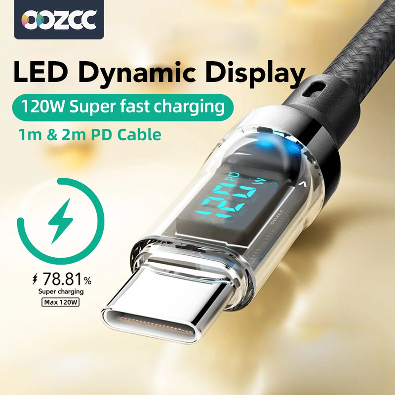 OOZCC LCD Watt Display Cable, Max 120W Super Fast Charging USB Type C Cable Data gallery