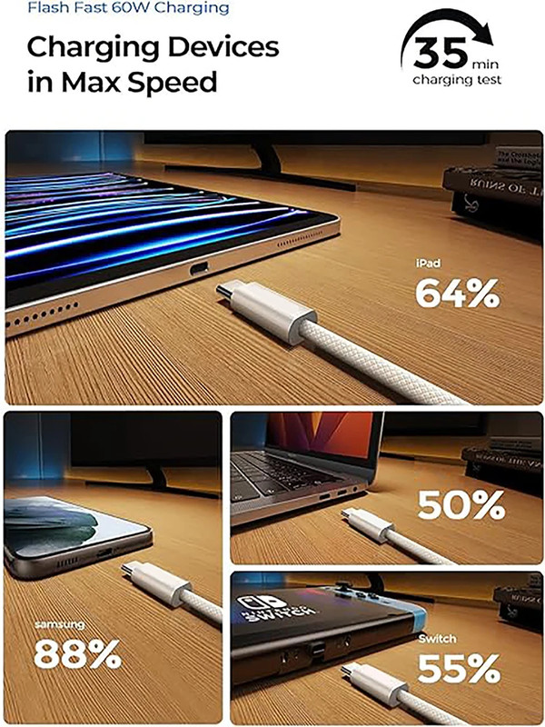 USB-C to USB-C 60W Fast Charging Cable for iPhone 15 Samsung Xiaomi gallery