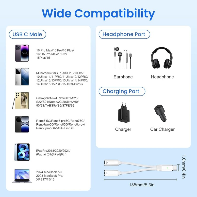 USB C Splitter 1 in 2 Out USB-C Headphone and Charging Adapter, Type-C PD 100... gallery