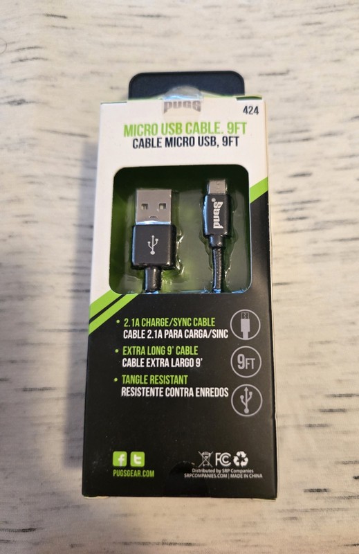 Lot of 2 – PUGS Car/Wall Charger + Micro USB Cable & 9FT Micro USB Cable – New gallery