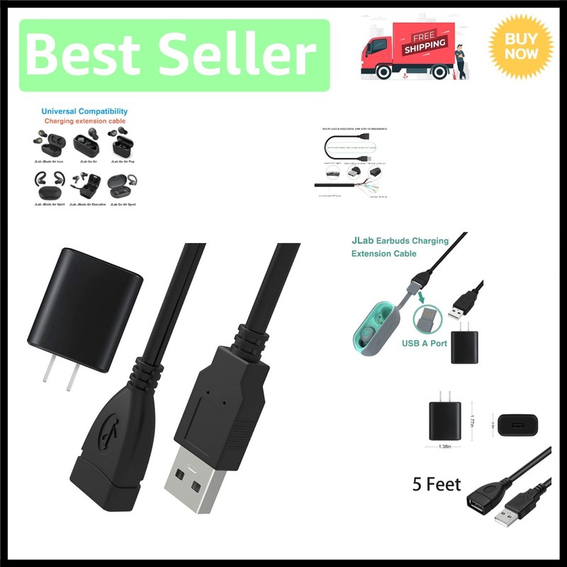 JLab Compatible USB Charger Adapter with 3.3FT Extension – Safe & Efficient
