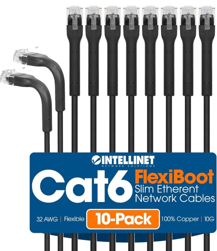 10-pack, Intellinet Flexiboot Slim Cat-6 Ethernet Network Patch Cable, 1 ft NEW gallery