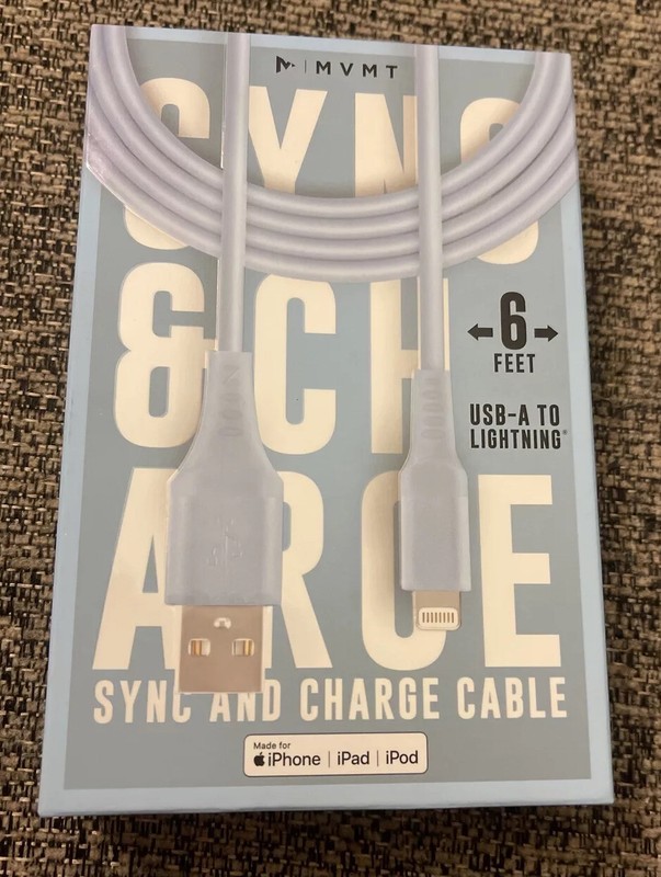 MVMT Sky Blue Sync & Charge Cable. New In Packaging. USB To Lighting Cord gallery