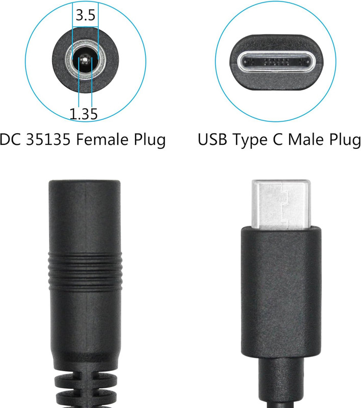 Short DC 3.5Mm X 1.35Mm to USB C Power Cord 6Inch, DC 35135 Female to USB Type C gallery