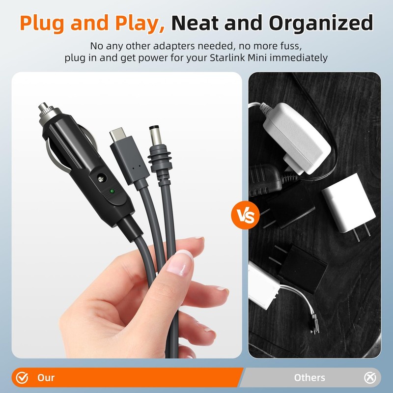 Starlink Mini 3-in-1 DC Power Cable 16FT, USB-12-24V Cigarette Lighter Plug &... gallery