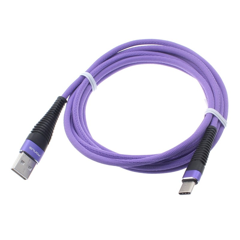 Purple Braided 6ft Long Type-C USB Cable Sync Wire Power Cord for USB-C Phones
