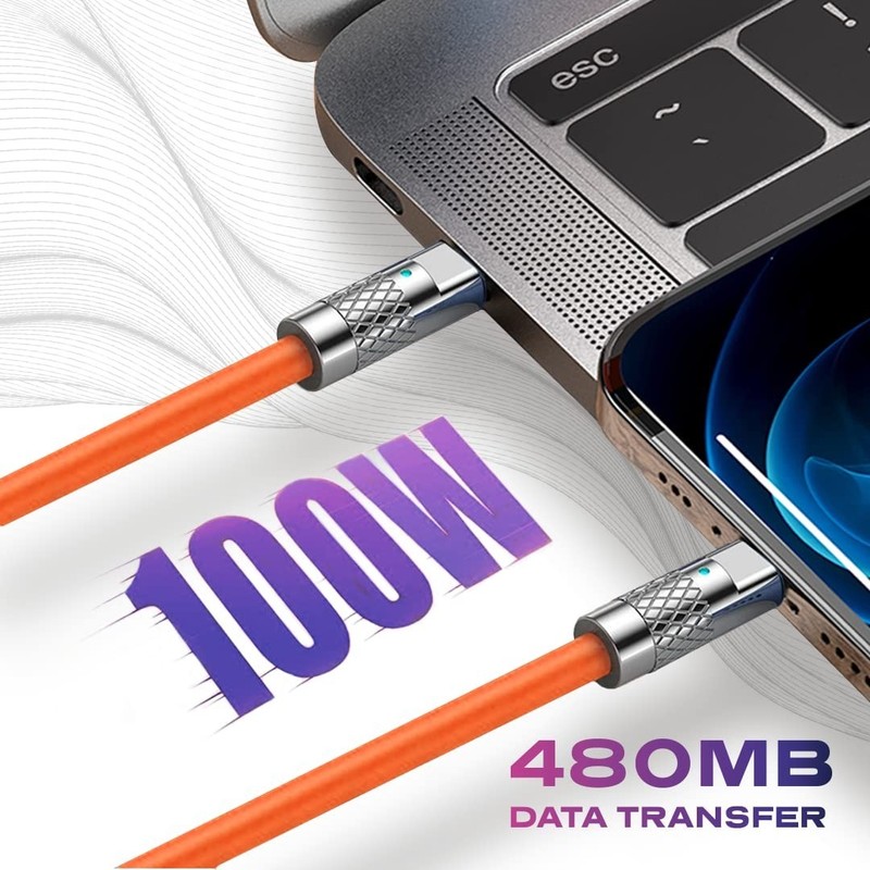 6FT Tangle-Free TsumoCharge USB-C Cable - Fast Charging & Data Transfer, Orange gallery