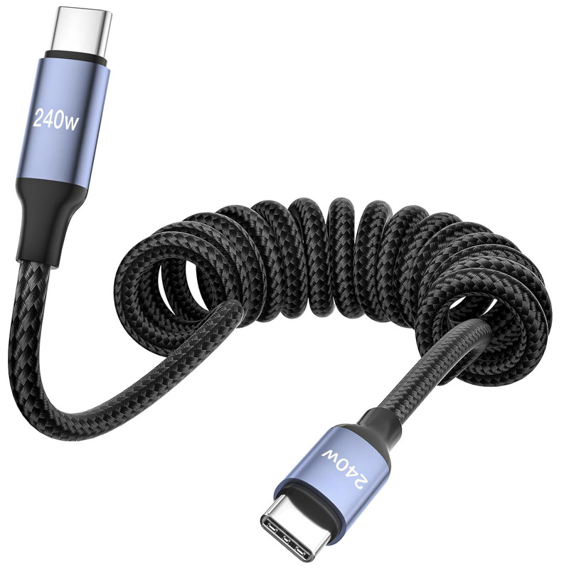 240W USB C to USB C Cable Coiled, Braided Type C Charger for Car 240W Fast Charg gallery