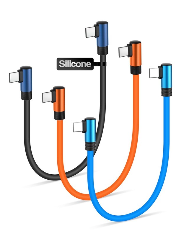 Short USB C to C Cable Right Angle 6inch, 1ft, 1.6ft, Silicone 60W Fast Charging