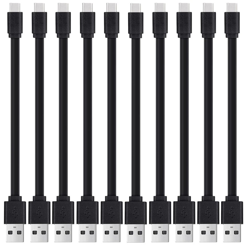 6″ Flat USB-A to USB-C Cable – 10-Pack Fast-Charging and Data Sync