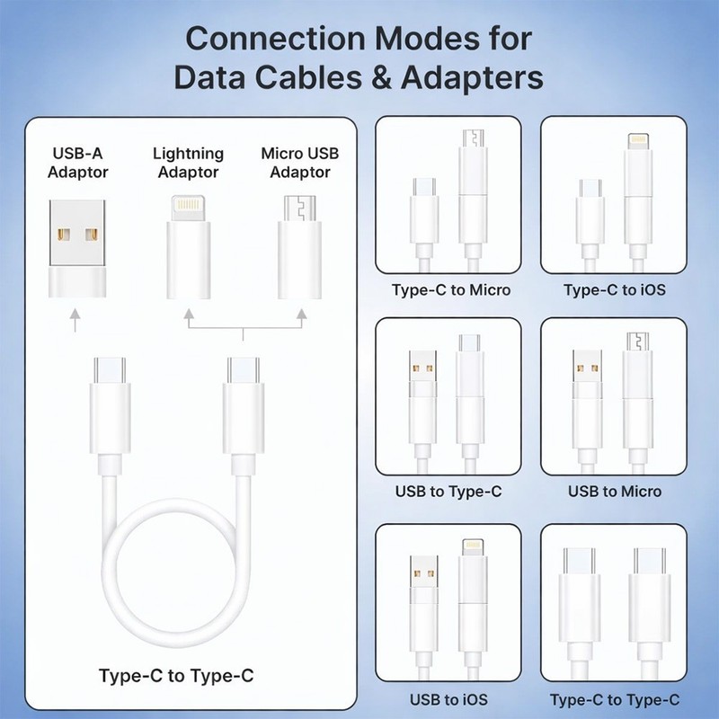 60W Fast Charging Cable Kit USB A/C to Micro Type C iOS w SIM Tool Holder White gallery