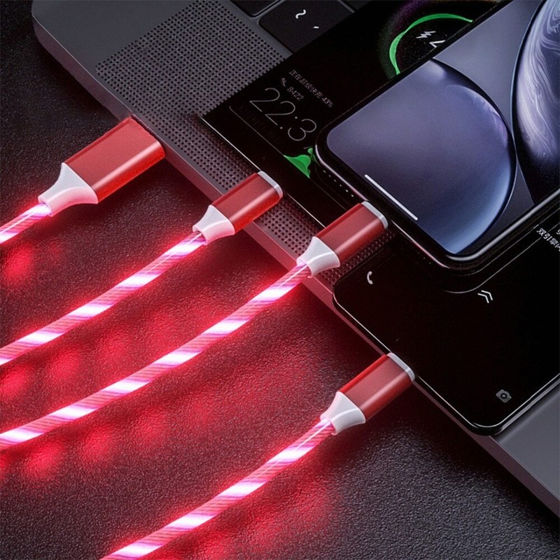 2X3 in 1 LED Fast Charging LED Cable Adapter For iPhone Micro USB Type C Charger gallery