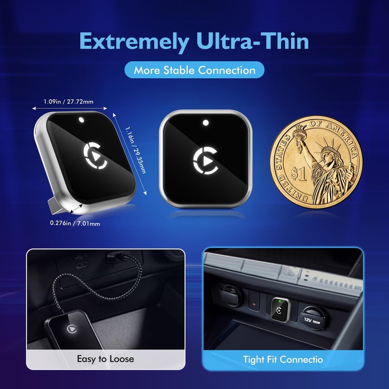 Mini L-Type & Ultra-Thin Wireless CarPlay Adapter, 2026 Upgraded Bluetooth Ad... gallery