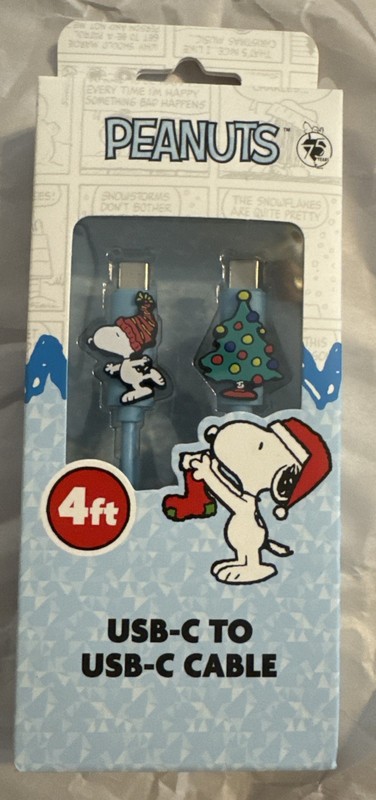 Peanuts Snoopy 4Ft USB-C To USBC Charger Cable Data/Sync Stocking Stuffer Tree
