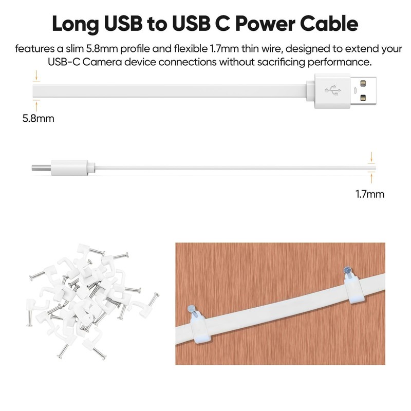 30FT USB A to C Cable 2-Pack, Flat Power Extension for CCTV, Compatible with Rin gallery