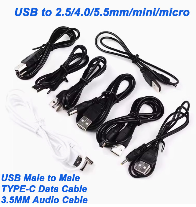 USB to 2.5/4.0/5.5mm/mini/micro Round Hole Connector DC Charger Power Cable Cord